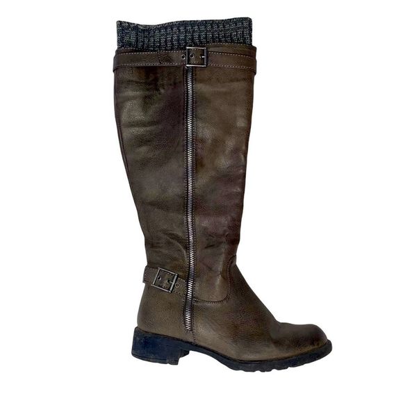 JustFab Shoes - JustFab knee high boots in gray with zipper detailing SZ 7